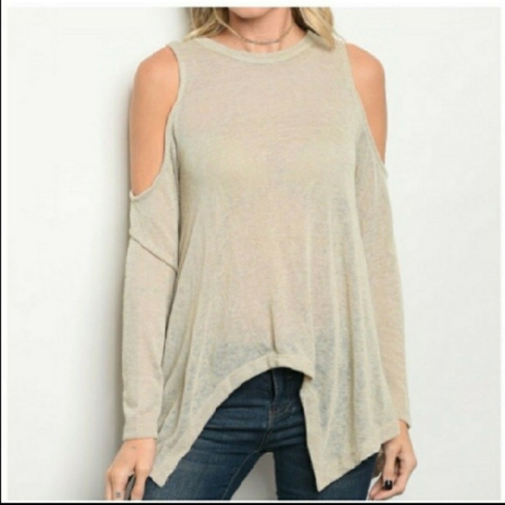 SHEER BEIGE COLD-SHOULDER TOP